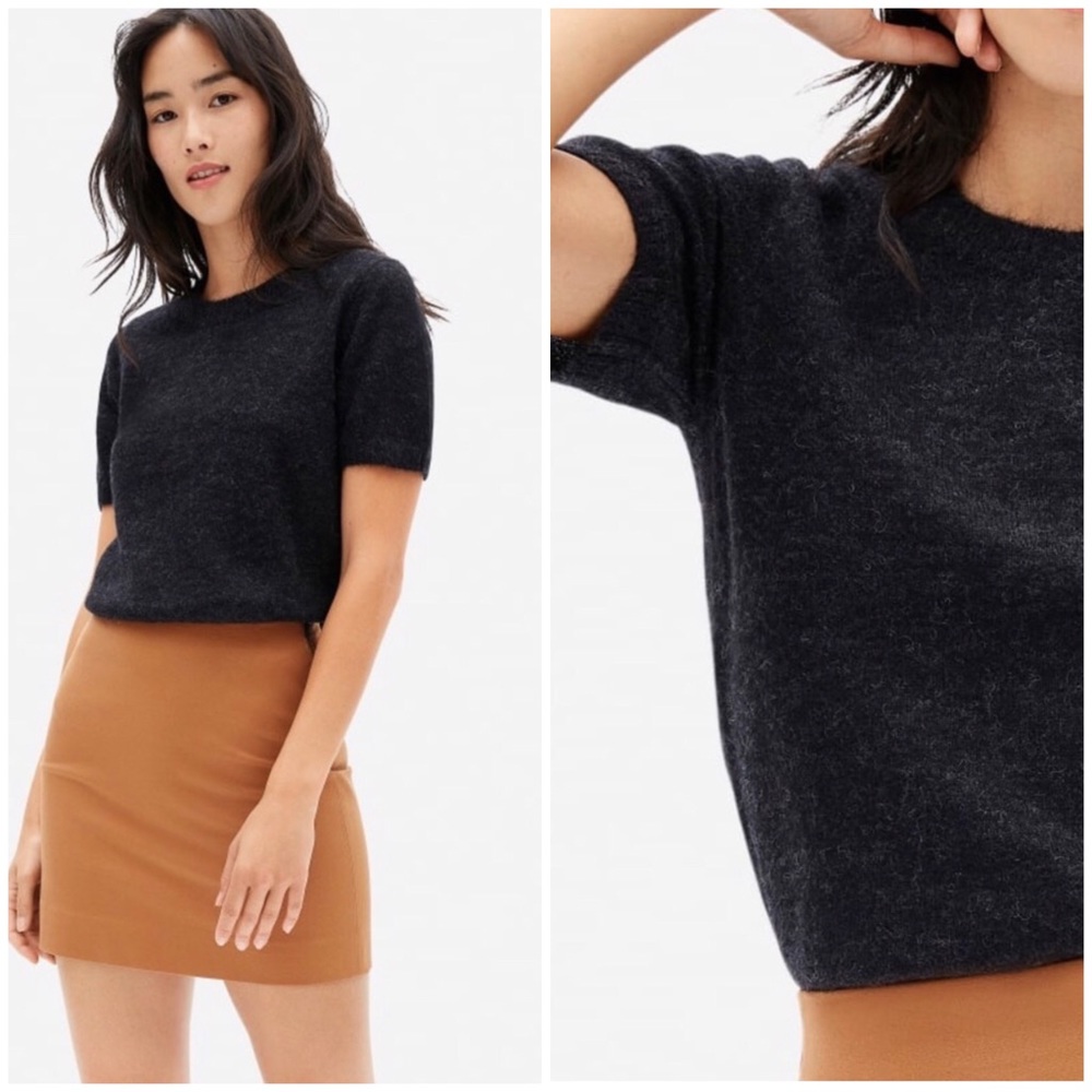Everlane Alpaca Tee Heather Black Short Sleeve Sweater Transitional Wool Top